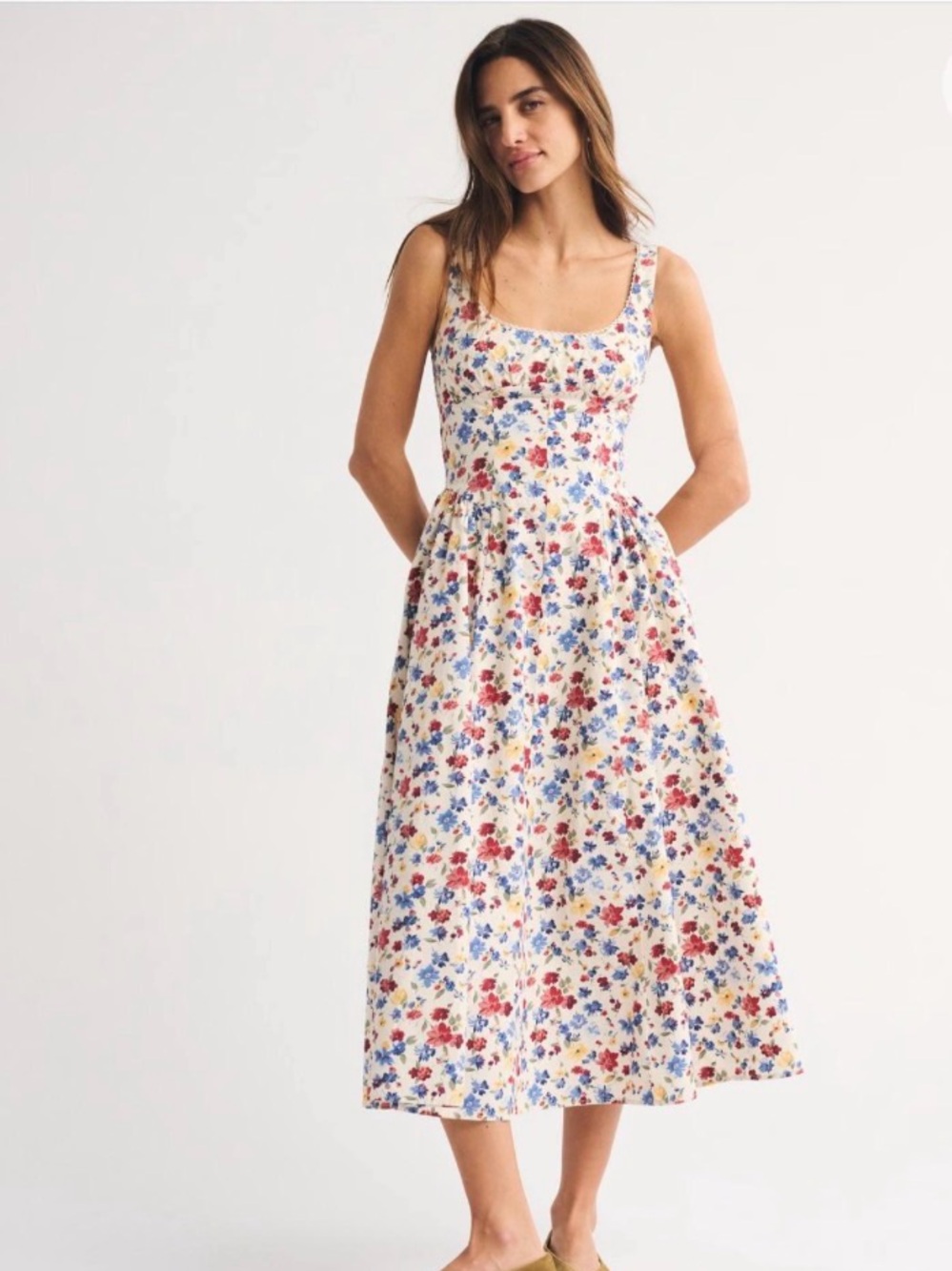 NWT Abercrombie Bra-Free Dylan Midi Dress in Cream Floral IN xlp